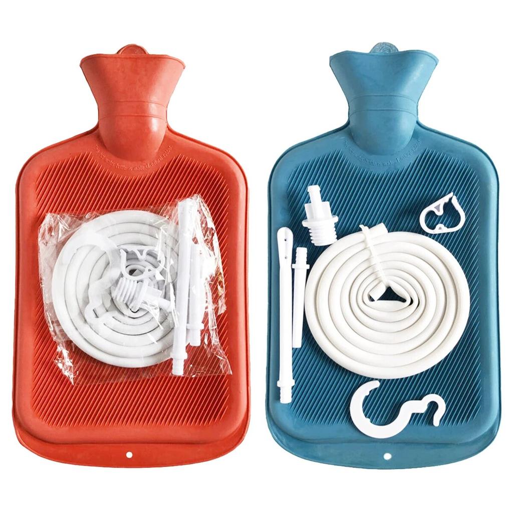 Enema Bag Kit Rubber Enema Cleaner  Includes 2L Hot Water Bottle 4.9ft Hose Controlled Water Flow Valve 2 Syringe Pipe Hook