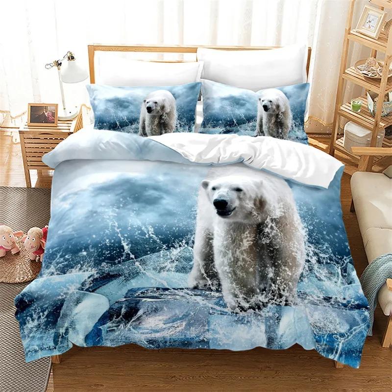 Polar Bear Duvet Cover Twin Queen Cute Arctic Animal Bedding Set Microfiber Lovely Bear Comforter Cover For Children Boys Teens