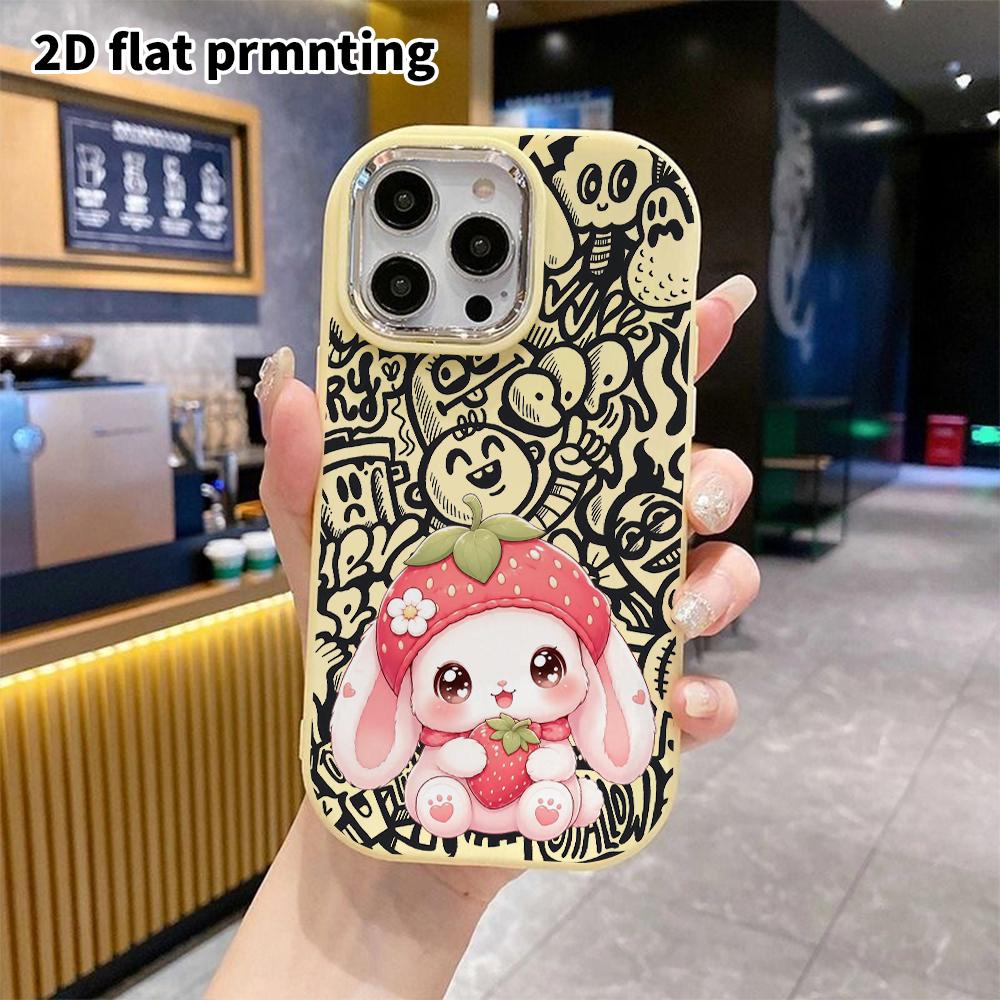 Phone Case: 2D flat design suitable for iPhone 18 17 16 15 14 13 Pro protective case, couple style, hat-wearing floppy-eared rabbit, Christmas and Hal