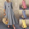 Ladies Check Plaid O Neck Casual Loose Long Dress