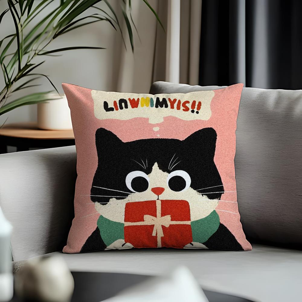 Viral CCartoon Catied Cushion Cover Antidustmite Pillowcase Invisible Zipper Silky Short Plush Sofa Cushion Cover