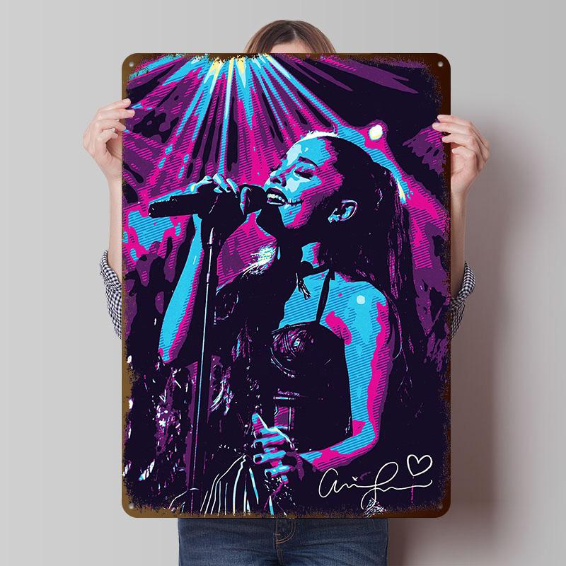 Ariana Grande Pop Art Tinplate Posters Customizable Wall Art Retro Vintage Metal Signs for Home Room Garage Decoration Gaming