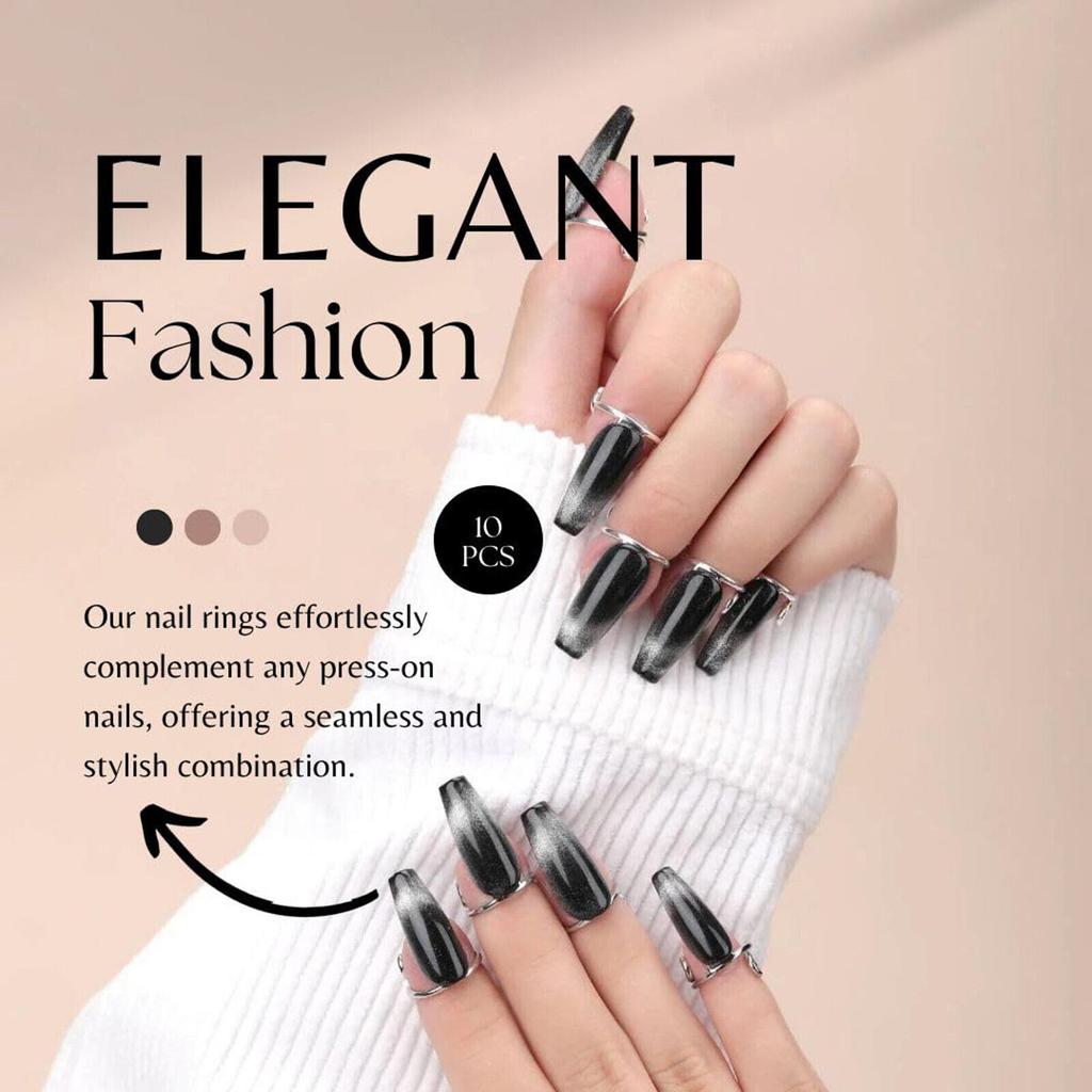 Wudu Nail Rings Non Tarnish 10PCS Adjustable No Glue No Women Gift Ring Set For