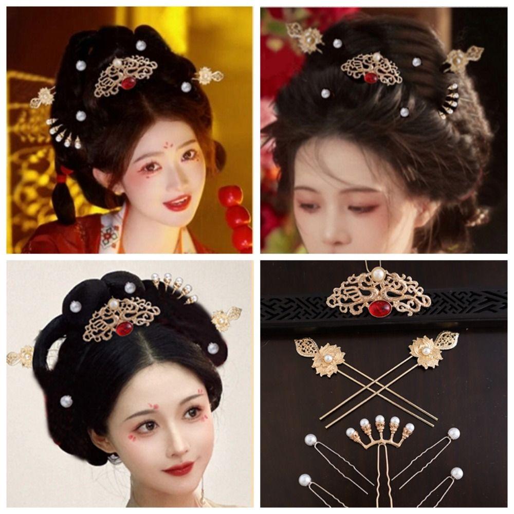 Роскошный набор заколок в китайском стиле, женские украшения для волос ручной работы, винтажный набор заколок для волос в стиле ханьфу, головной убор