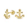 Простые небольшие серьги-гвоздики с завинчивающейся подвеской в виде натурального якоря для медового месяца на тропическом пляже из настоящего желтого золота 14 карат для женщин и подростков