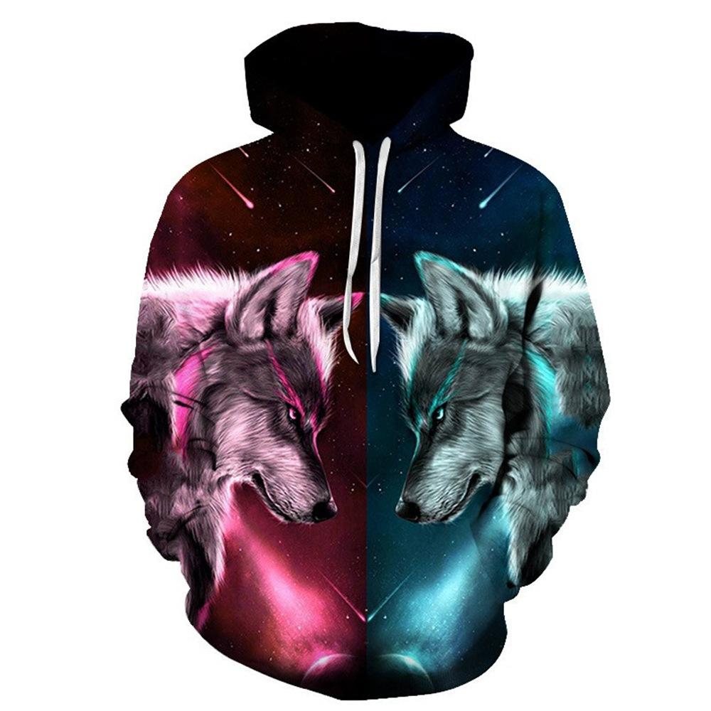 Весна и осень Новый аниме Волк и Тигр Серия 3D Печать Мужской Свободный Повседневный свитер с капюшоном