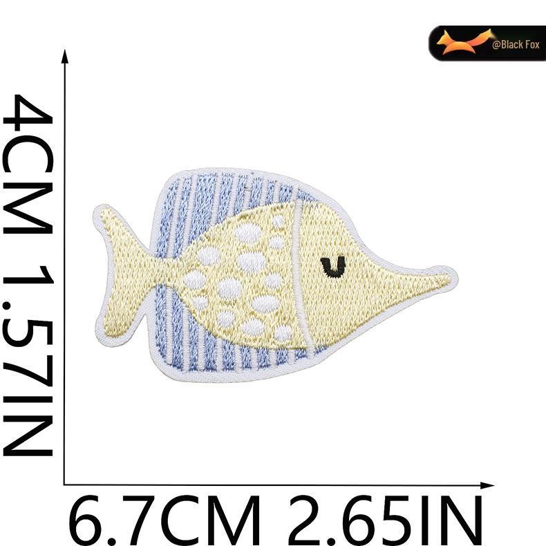 Black Fox Marine Life Cartoon Embroidered Patches for Children's Bags