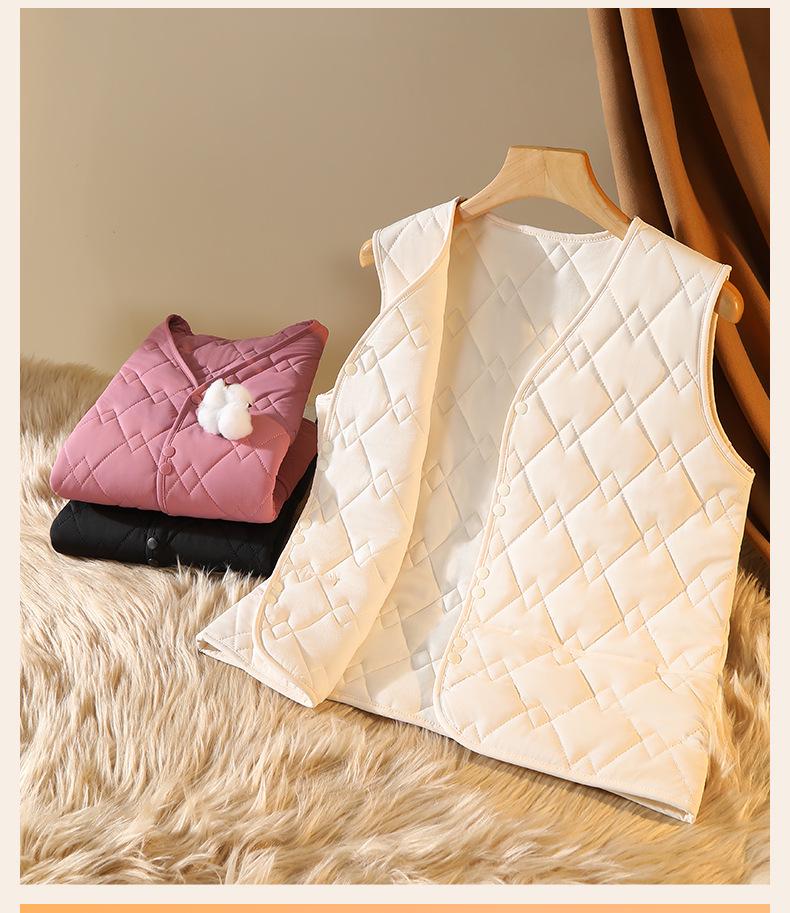 Women's Slim Wool Quilted Diamond Vest, Light and Warm for Autumn/Winter (White)