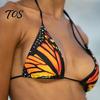 Adjustable Swimwear Women Butterfly Print Bikini Set, Halter Tie Top & Side Thong, Sexy Triangle Swimsuit Two Piece Swimsuit, Beach Bathing