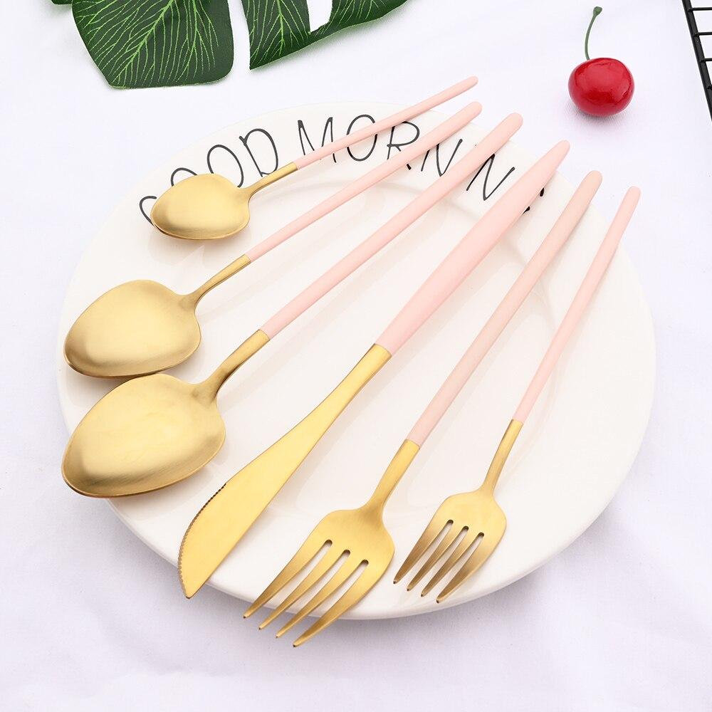 Столовая посуда из розового золота 304, матовый набор столовых приборов из нержавеющей стали, обеденный нож, ложка, вилка, палочки для еды, десертная ложка, посуда, вилка для торта, столовые приборы