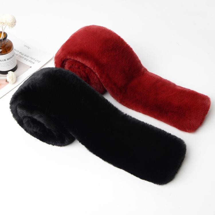 Winter Faux Rex Rabbit Fur Whole Skin Scarf Women Double-Sided Plush Thickened Warm Cross Neck Wrap Fur Collar Shawl