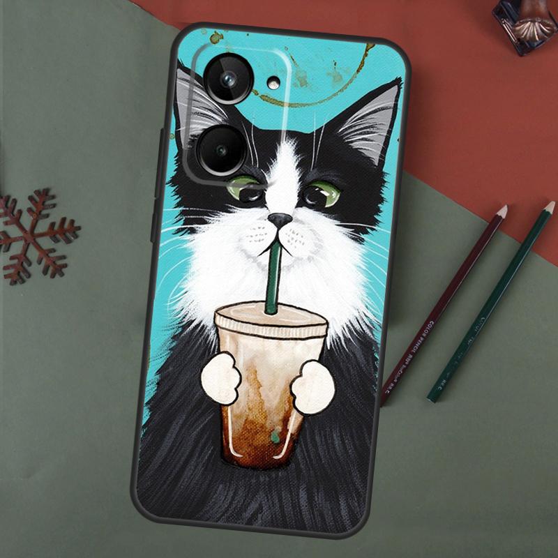 Милый Чехол Кофе Молоко Кот Для Realme C61 C53 C55 C33 C63 C51 C65 C67 C71 C75 11 12 13 14 15 Pro Plus GT6 GT7 Pro