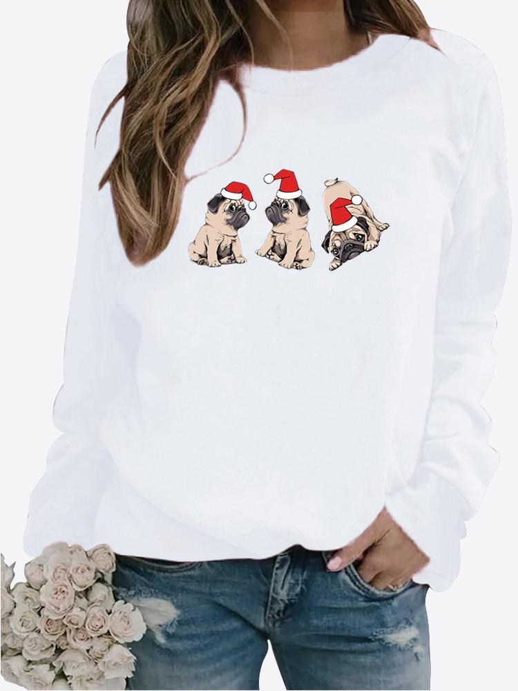 Autumn and Winter Women's Christmas Theme Printing Sweater Round Neck Long Sleeve Casual Sweatshirt Plus Size Top