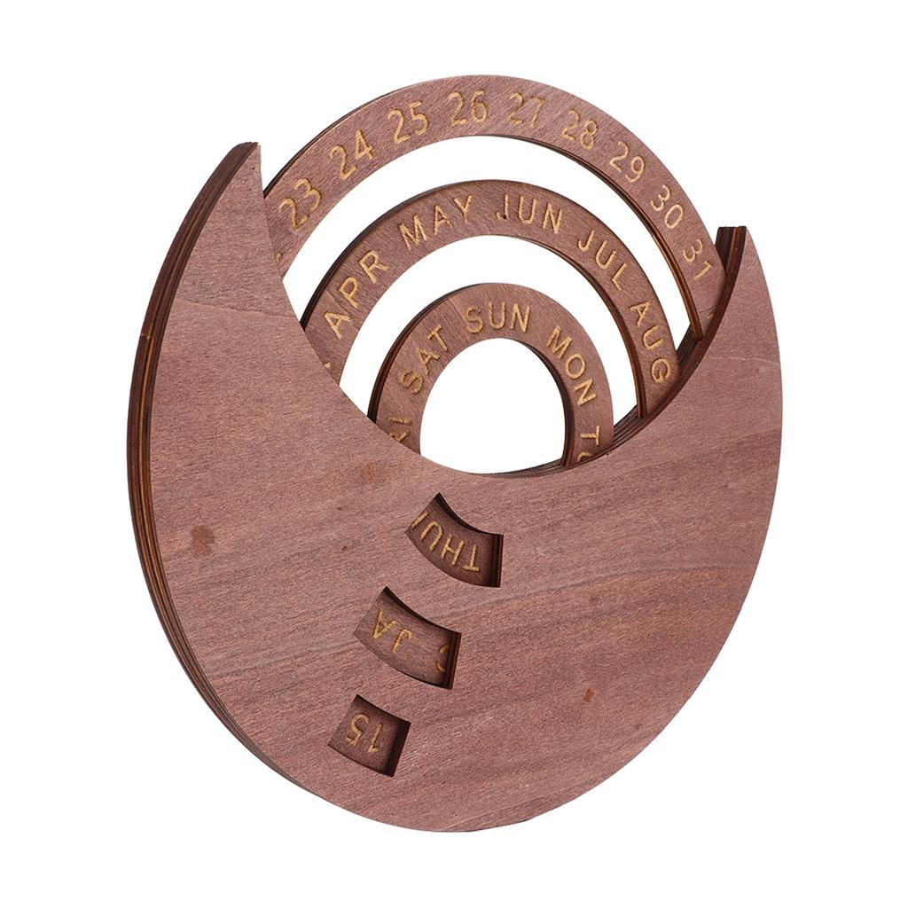 Wooden Disc Calendar Dark Brown Rotatable Disc Natural Wood Vintage Style Wooden Perpetual Calendar
