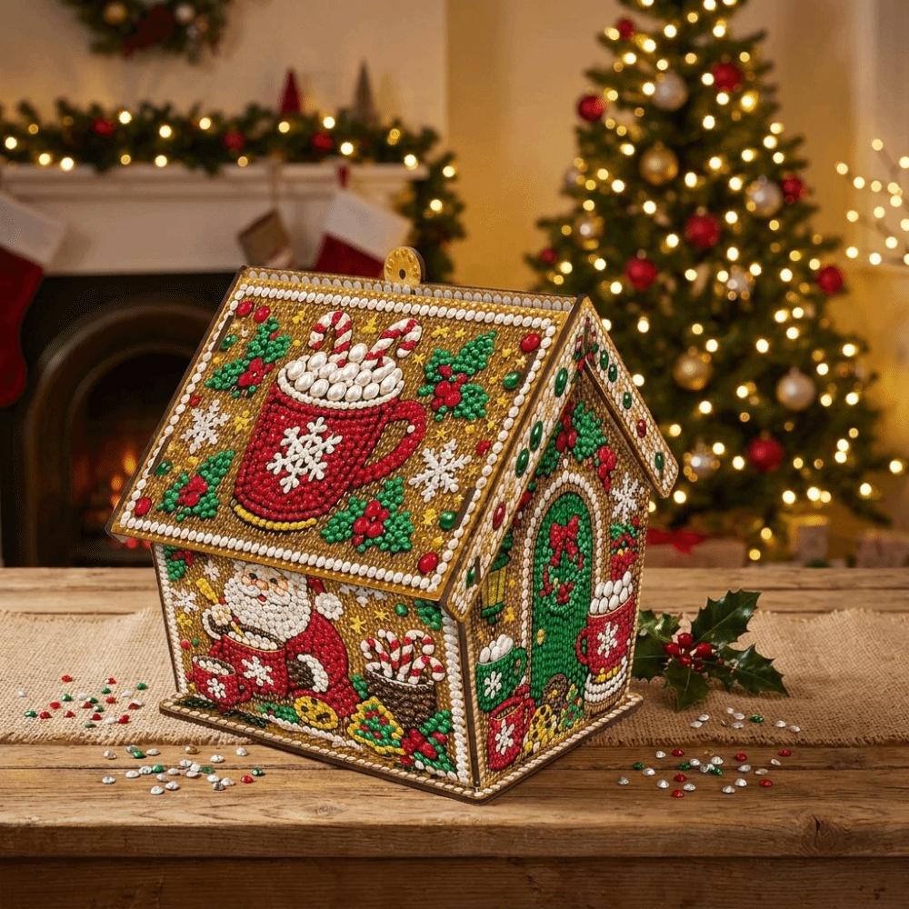 Four-sided DIY Pearl Art Kit Rhinestone 3D House Ornament Holiday Gift