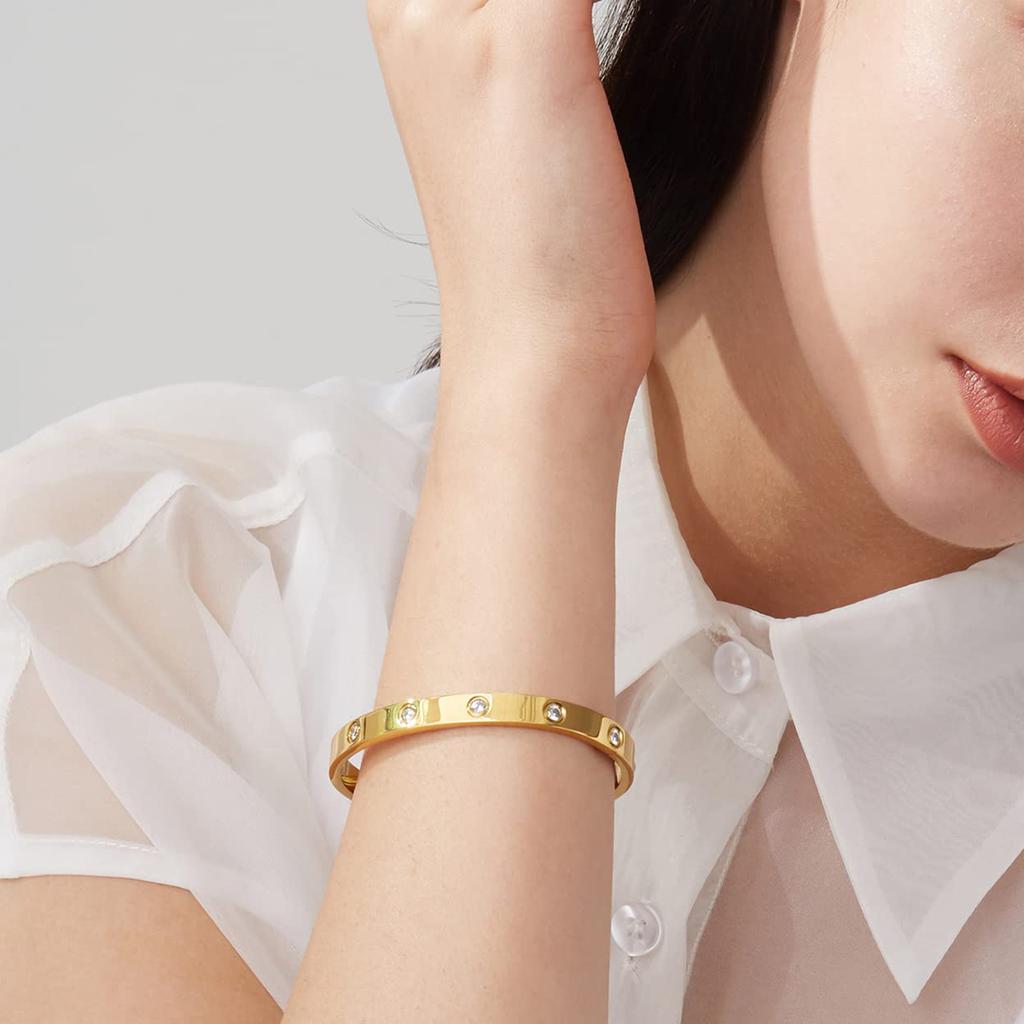 ALTERA Luxury LOVE Crystal 6mm Thickness Bangles High Quality PVD Stainless Steel Oval Bracelet No Fade Zircon for Women Gift