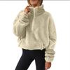 2025 Autumn Winter Women's Plush Fleece Half Zip Sweatshirt, Stand Collar Jacket with Pockets, Cozy Sherpa Lined Casual Top for Cold Weather
