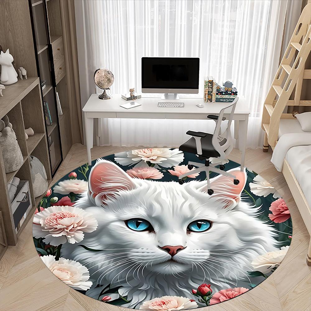 1pc Floral Cat Print Chair Carpet for Office Machine Washable Rug for Office, Good Gift for Family or Friends yy251225211