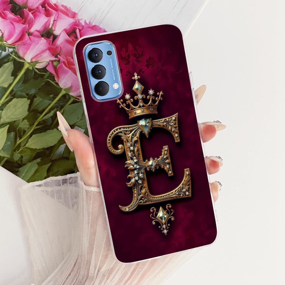 Transparent For Oppo Reno4 4G Case CPH2113 Luxury Crown A-Z Letters 2D Flat Pattern Soft Bumper For Oppo Reno 4 4G Phone Case