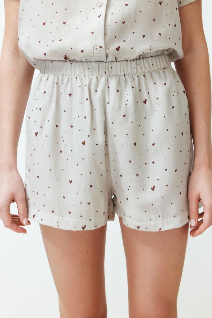 Women's Fashion Ecru 100% Cotton Heart Patterned Muslin Woven Pajama Set