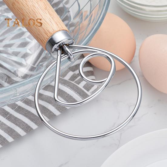 Danish Dough Whisk with Oak Handle Stainless Steel Flour Mixer Eggs Cream Mixing Rods Flour Cake Stirrer Kitchen Baking