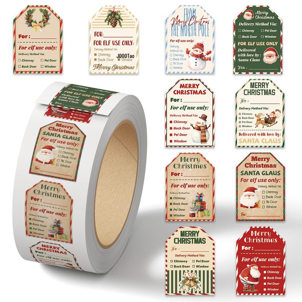 Cartoon Holiday Gift Sealing Stickers - 500 Self-Adhesive Journal Stickers per Roll