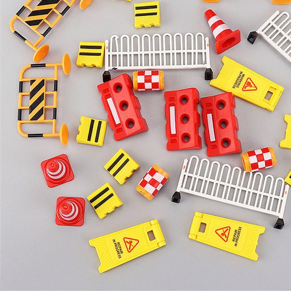 Pretend Play Mini Road Construction Fence Highway Construction Scene Model Doll House