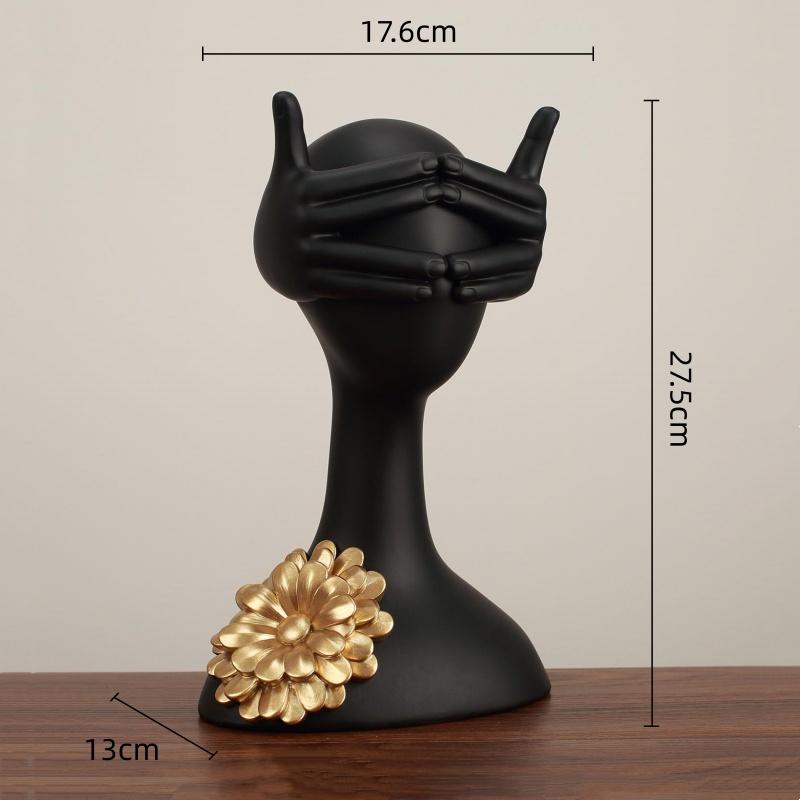 Abstract Portrait Sculpture Masked Figure Statue Golden Chrysanthemum Relief Decorative Figurines Home Decoration Accessories