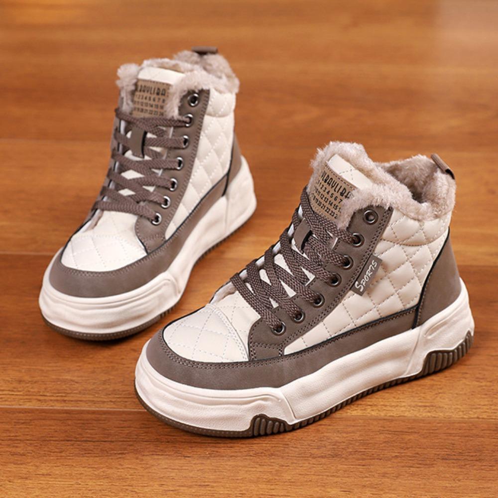 Женские высокие туфли с плюшевой теплой хлопковой подкладкой. Осенне-зимняя новая спортивная и досуговая обувь на платформе для женщин. Кроссовки.