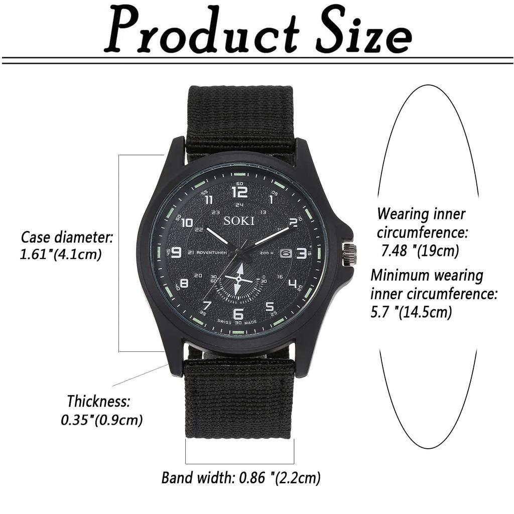 Strategy Military Calendar Analog Waterproof Nylon Strap Braided Large Dial Simulated Quartz Watch Fashion Watch Black Birthday Christmas Day Present