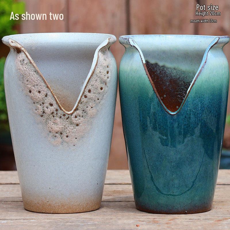 Handmade Coarse Pottery Zisha Succulent Planter - Breathable Ceramic with Cliff-like Textured Finish