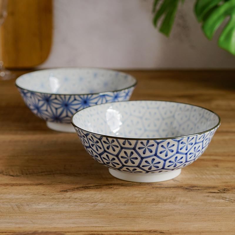 7,68-дюймовая синяя керамическая миска для лапши рамен, большая миска для смешивания супа и салата, цветочный дизайн, подходит для микроволновой печи, 1000 мл