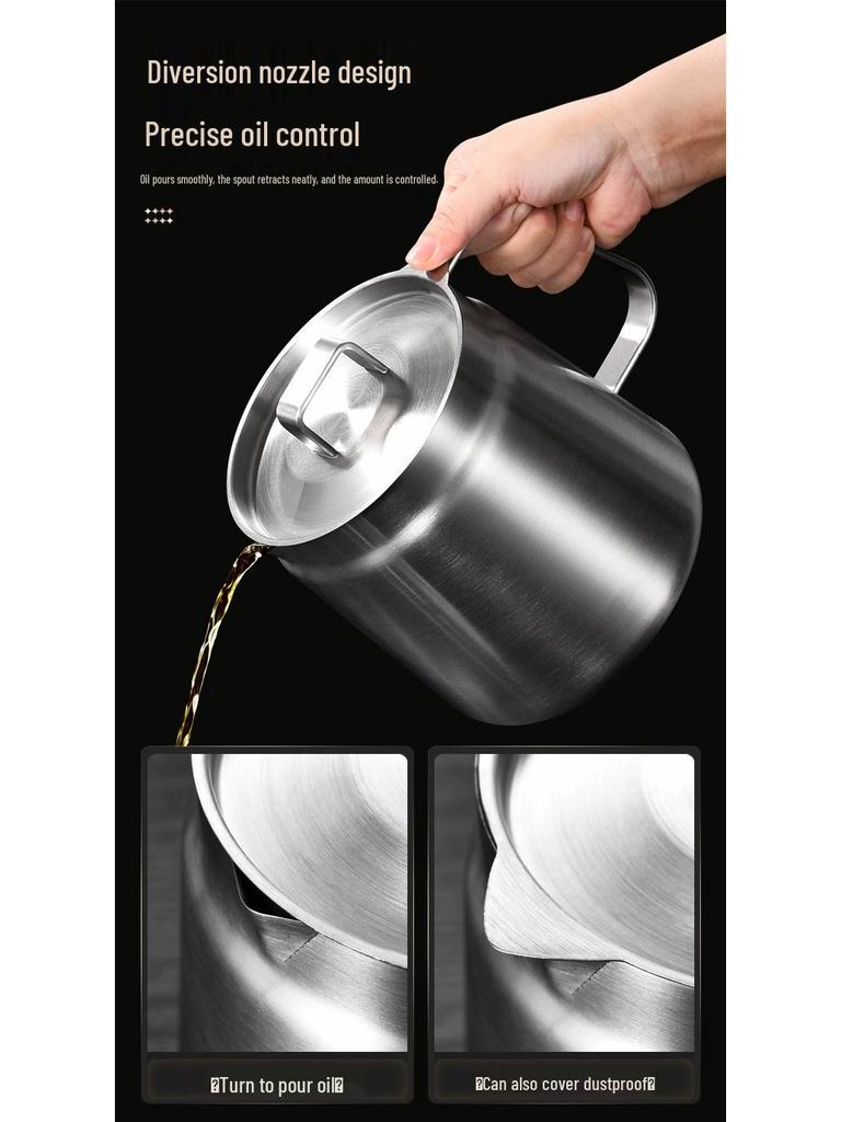 304 Stainless Steel Oil Filter Pot with Screen - Large Capacity Oil Storage and Residue Filtering Bottle