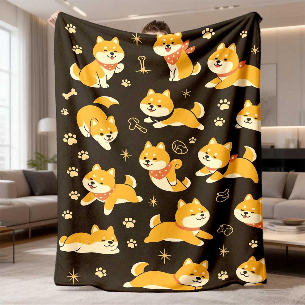 2026 New Arrival Flannel Blanket Cozy Shiba Inu Flannel Blanket UltraSoft & Warm, Perfect for Spring & Fall Ideal Gift for Valentine's Day, Mother's D