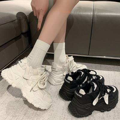 Кожаные туфли для папы, женская весенне-летняя новая сетчатая дышащая толстая подошва, увеличивающая рост, повседневная спортивная обувь