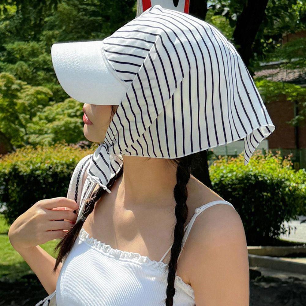 Cotton Stripe Baseball Cap Korean Style Strappy Scarf Hat Sweet Cool Scarf Hat Girl