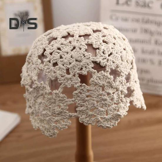 Женская вязаная шапка с ажурным узором крючком, дышащая шапка ручной работы, уличная одежда для работы на открытом воздухе