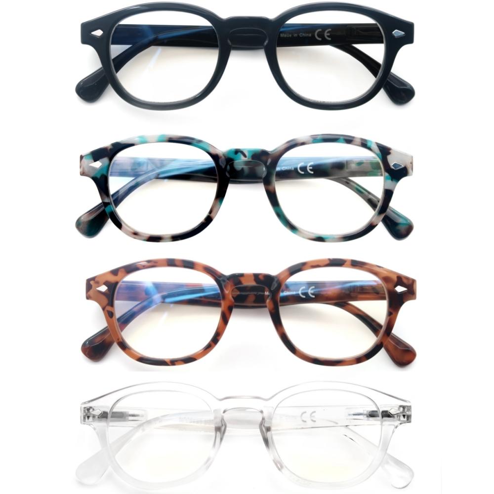Набор из 4 очков для чтения для мужчин и женщин, круглые/квадратные/кошачий глаз, пружинные петли, ультралегкие очки для чтения, пресбиопия с диоптриями