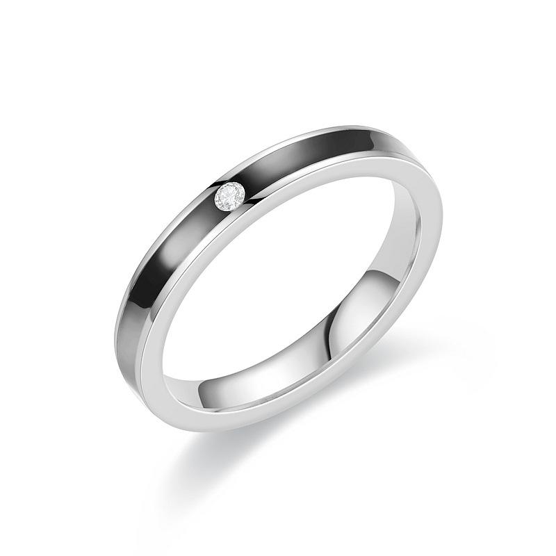 Japanese and Korean titanium steel diamond-encrusted oil drop ring female, temperament advanced sense light luxury couple ring diamond ring male