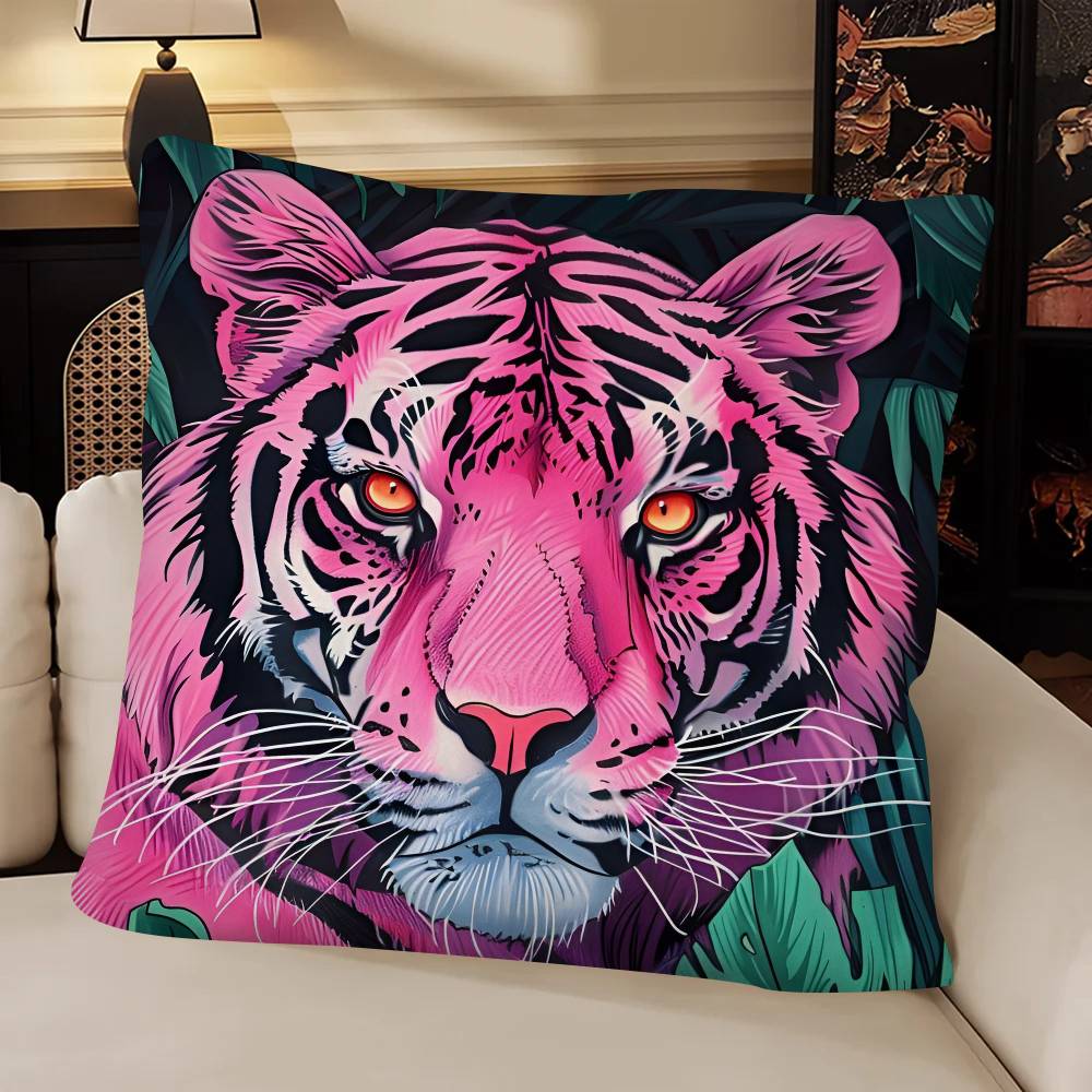 Tropical Rainforest Tiger Pillow Case Fashion Square Pillowcase Bedroom Sofa Room Ins Decoration Leisure
