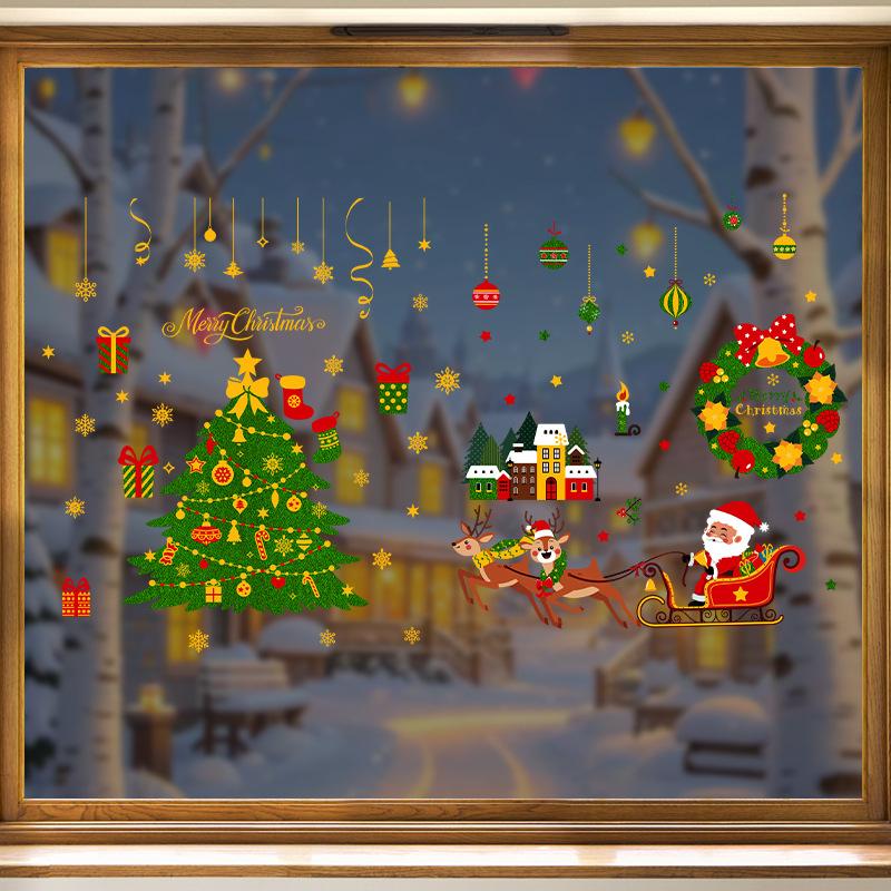 Дед Мороз Олень Электростатическая Сцена для Витрины из Стекла Композиция Украшение Торгового Центра Атмосферные Наклейки