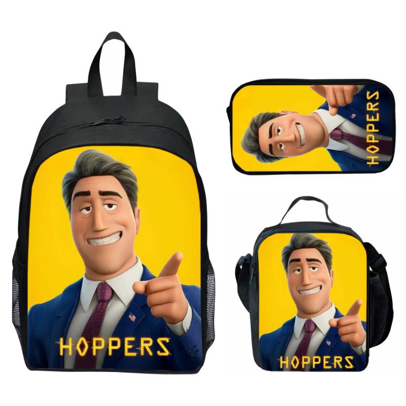 Hoppers Beaver Metamorphosis Print 3-Piece Set School Backpack Lunch Bag Pencil Case Cartoon Student Set