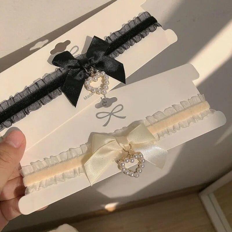 Корейский милый воротник Лолита ожерелье-чокер ручной работы для женщин Винтаж кружево сердце готический бант ожерелья с узлом для девочек ювелирные изделия подарки