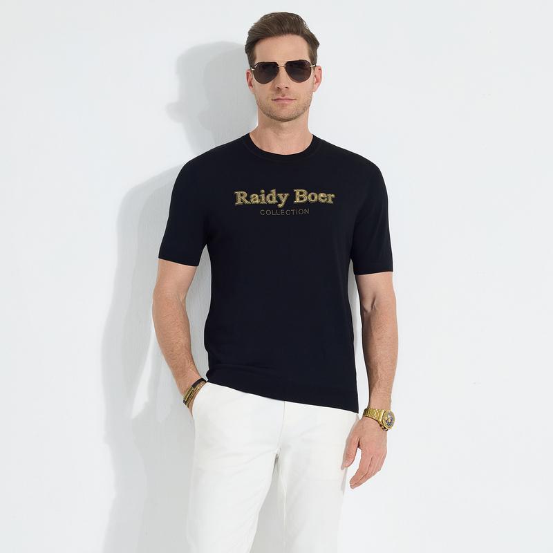 Knitted elastic slim fit hot diamond men's short-sleeved T-shirt