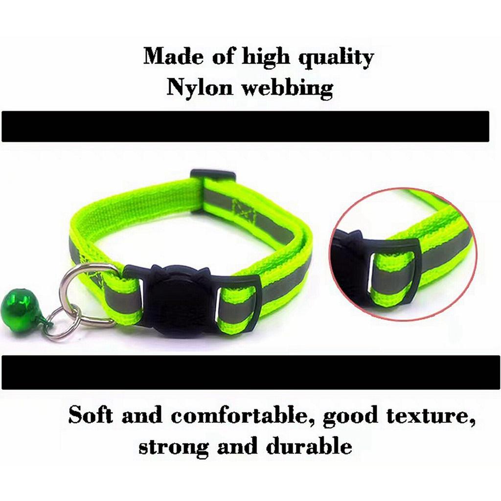 Reflective Safety Cat Pet Dog Kitten Collar Quick Release Bell Hi Vis Adjustable