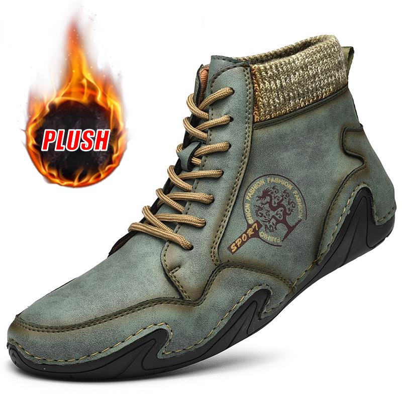 Модная кожаная мужская обувь Мужская повседневная обувь Кроссовки Высокие западные ботильоны Водонепроницаемые Зимние с мехом Супер теплые Снежные ботинки