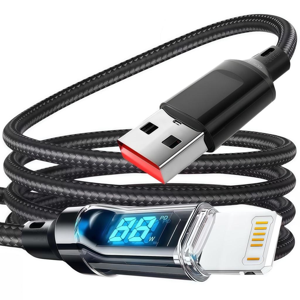 Кабель сверхбыстрой зарядки мощностью 120 Вт с разъемом TypeC, светодиодным экраном, отображением заряда в реальном времени — полная совместимость и поддержка цифрового дисплея.