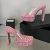 Fashion Liyke Sweet Style Pink High Heels Modern Slipper Women Platform Sandals Sexy Ope Toe Party Stripper Transparent Shoes Size 35-40