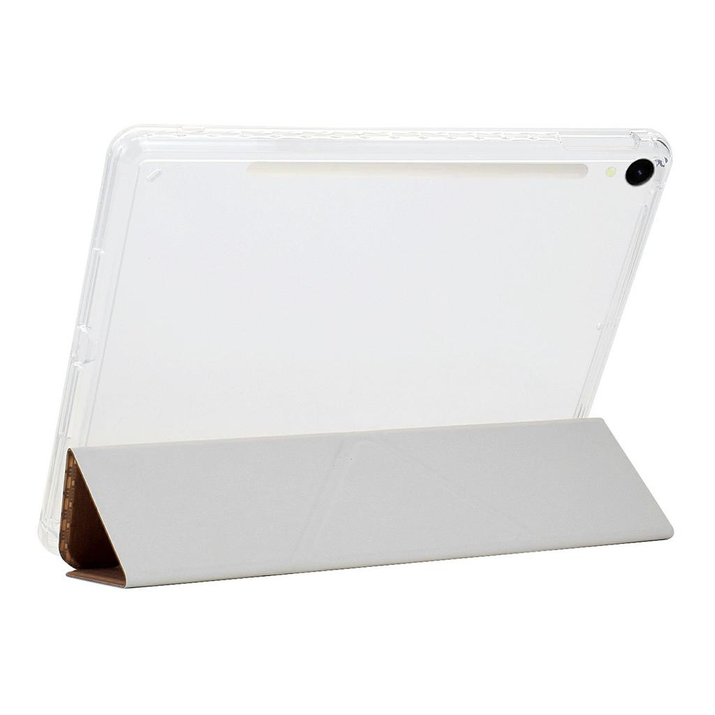 Tablet Case For Samsung Galaxy Tab S10 FE/Tab S9 FE/Tab S9,Y-Fold Stand Pyramid-Patterned Leather+Clear Acrylic Cover with Pencil Holder