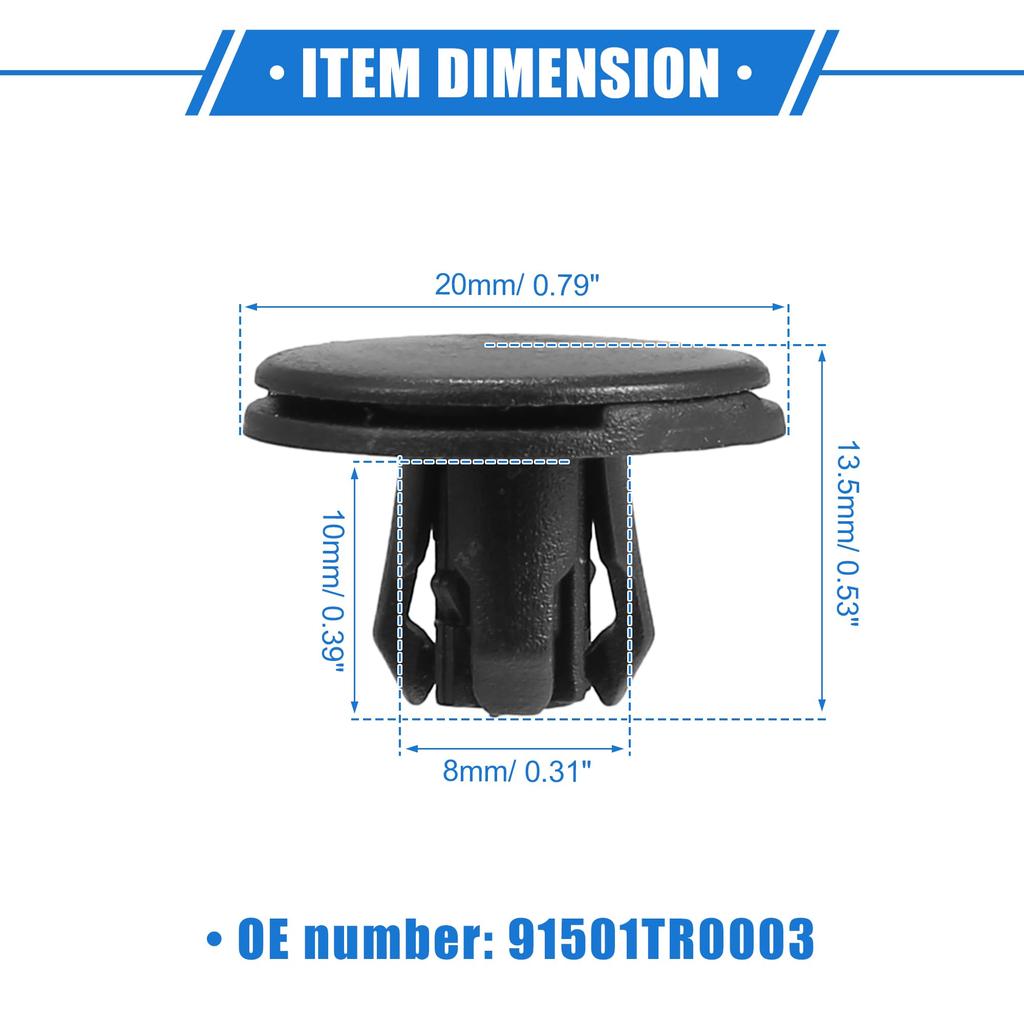 VekAuto 25pcs Fender Liner Retainer Clips for Honda Made of Durable Black Plastic